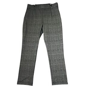 DKNY Pull On Pants Womens Large Grey Plaid Career Casual Stretch Trousers